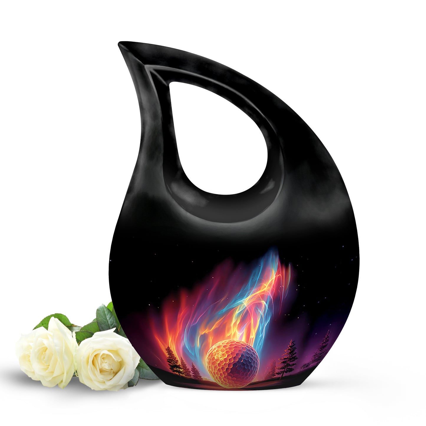 Black Sacred Golf Cremation Urns for Human Ashes - 10-inch, 200 cu in - Yatskia