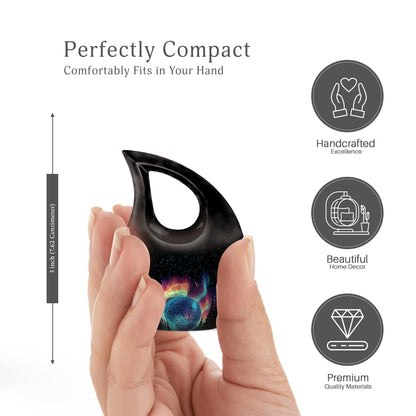 Jet Black Golf Cremation Urn back view with polished surface - cross and golf combined in spiritual memorial design - mini keepsake memorial for portion of cremation ashes