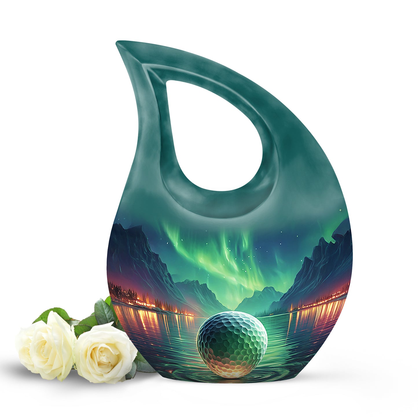 Teal Serene Golf Memorial Urn for Ashes - 10-inch, 200 cu in - Yatskia