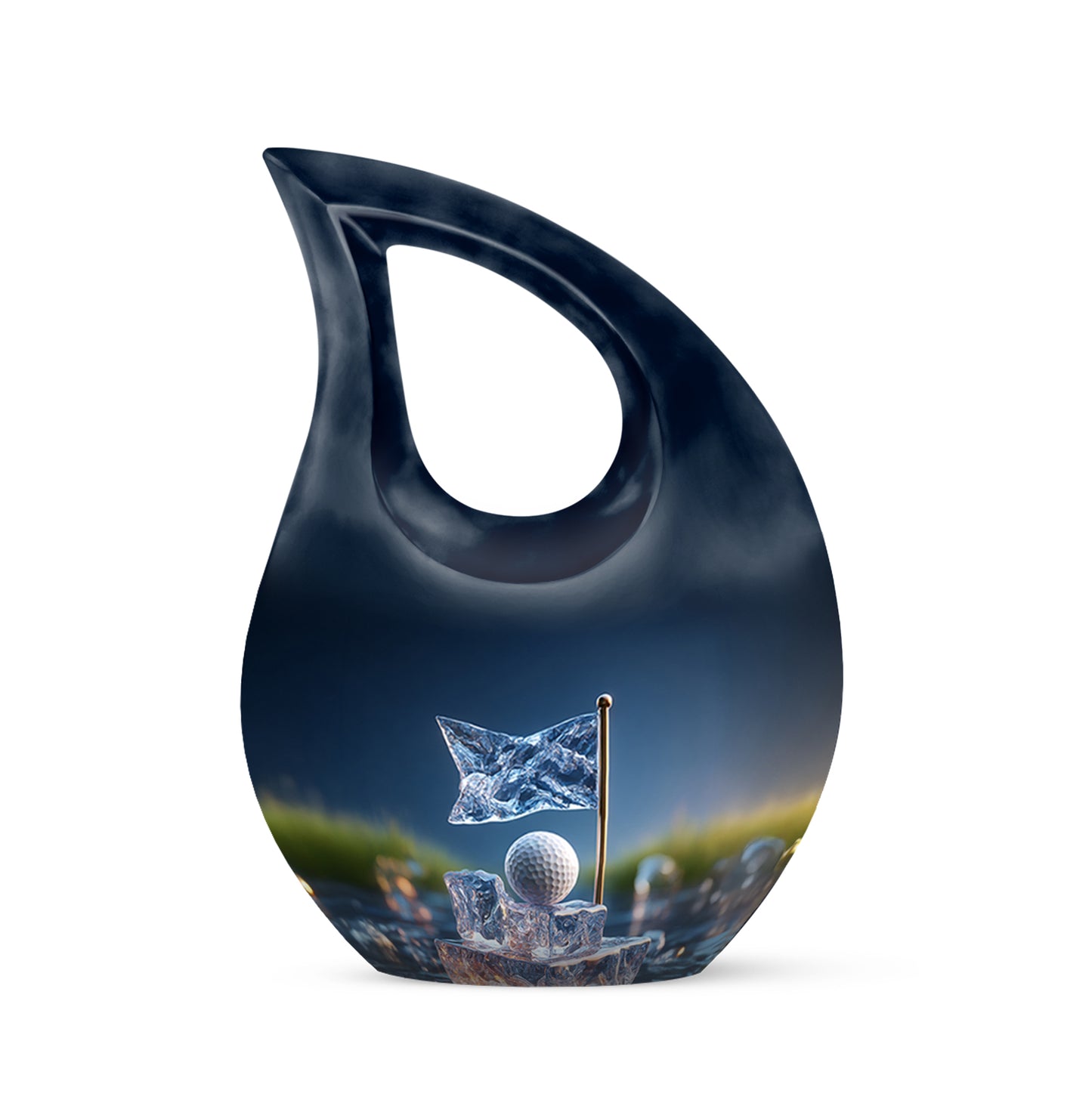 Inspiring Blue Golf Haven Urn for Human Ashes - 10-inch, 200 cu in - Yatskia