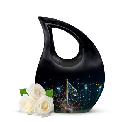 Everlasting Black Golf Sentinel Urn for Human Ashes - 10-inch, 200 cu in - Yatskia