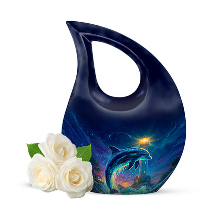 Blue Dolphin Embrace Cremation Urns for Human Ashes - 10-inch, 200 cu in - Yatskia