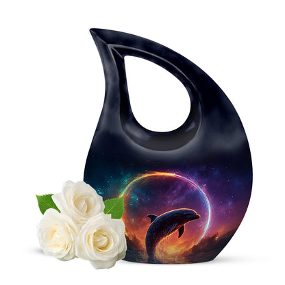 Personalized Blue Revered Dolphin Cremation Urns for Human Ashes - 10-inch, 200 cu in - Yatskia