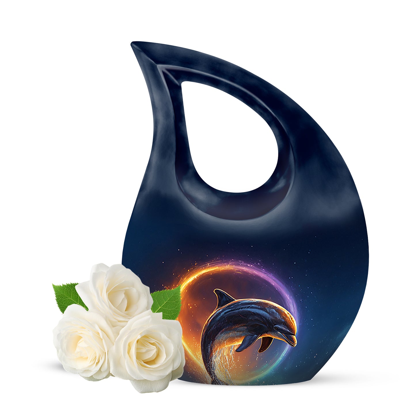 Everlasting Blue Dolphin Dedication Urn for Human Ashes - 10-inch, 200 cu in - Yatskia