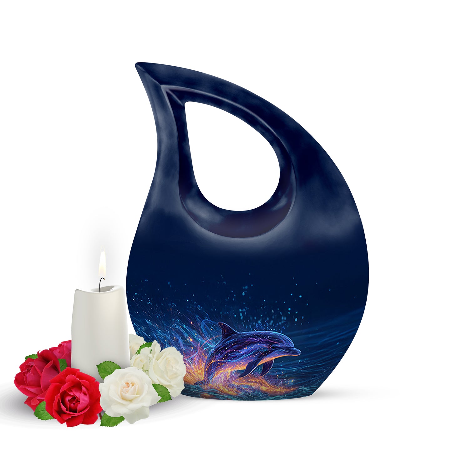 Blue Dolphin Solace Cremation Urns for Human Ashes - 10-inch, 200 cu in - Yatskia