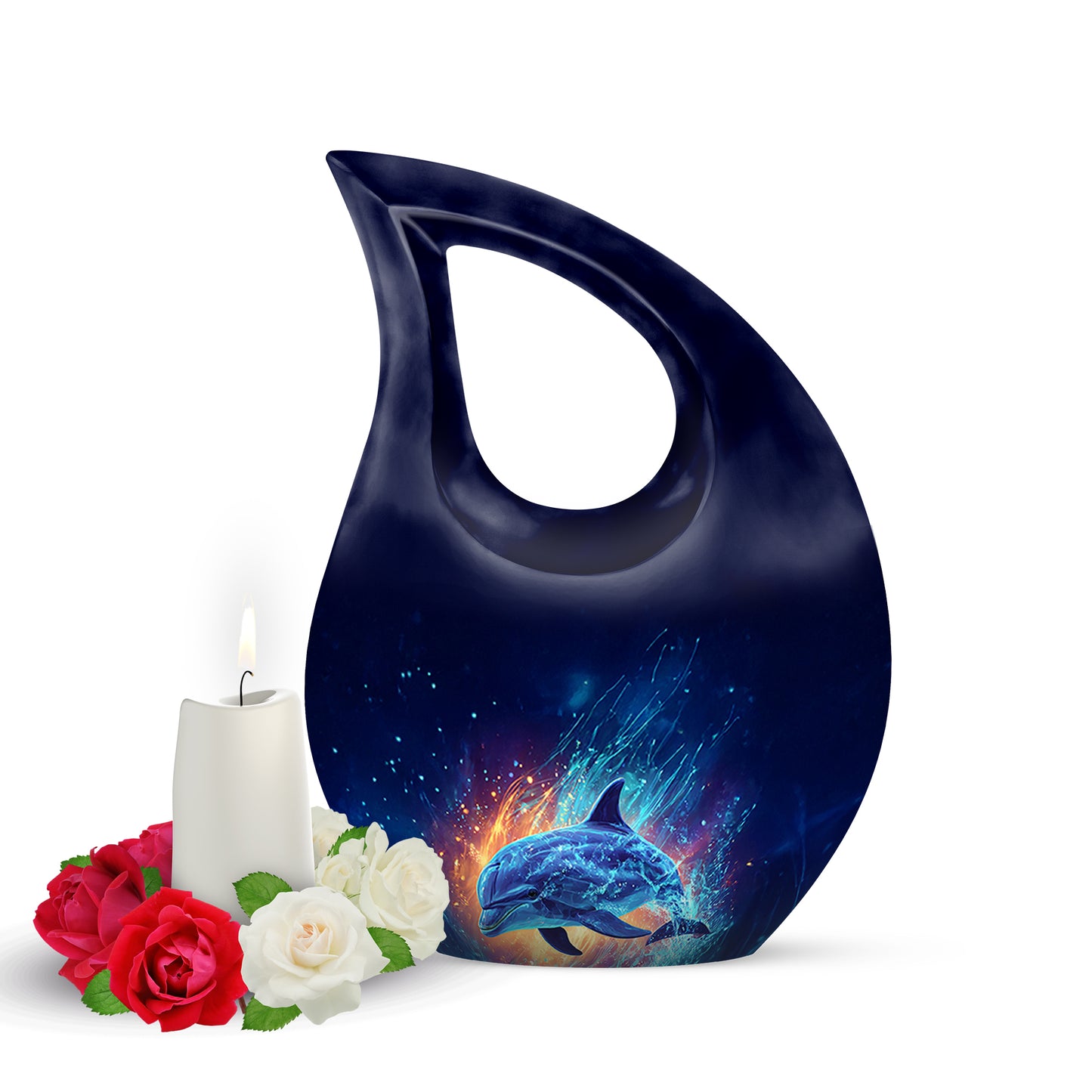 Ethereal Dolphin Memorial Cremation Urns - Blue 10-inch, 200 cu in - Yatskia