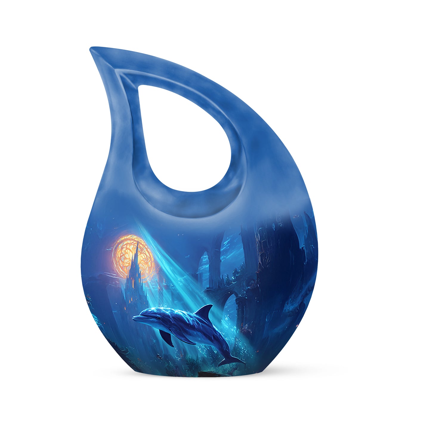 Blue Breathtaking Dolphin Memorial Urn for Ashes - 10-inch, 200 cu in - Yatskia