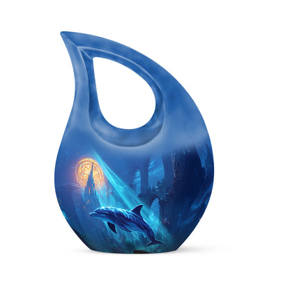 Blue Breathtaking Dolphin Memorial Urn for Ashes - 10-inch, 200 cu in - Yatskia