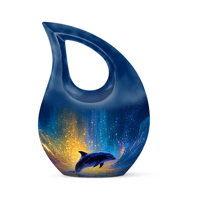 Personalized Blue Dolphin Cremation Urns for Ashes - Transcendent 10-inch - Yatskia
