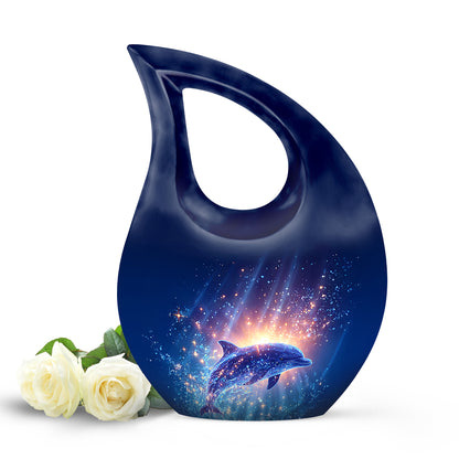 Blue Comforting Dolphin Memorial Urn for Ashes - 10-inch, 200 cu in - Yatskia