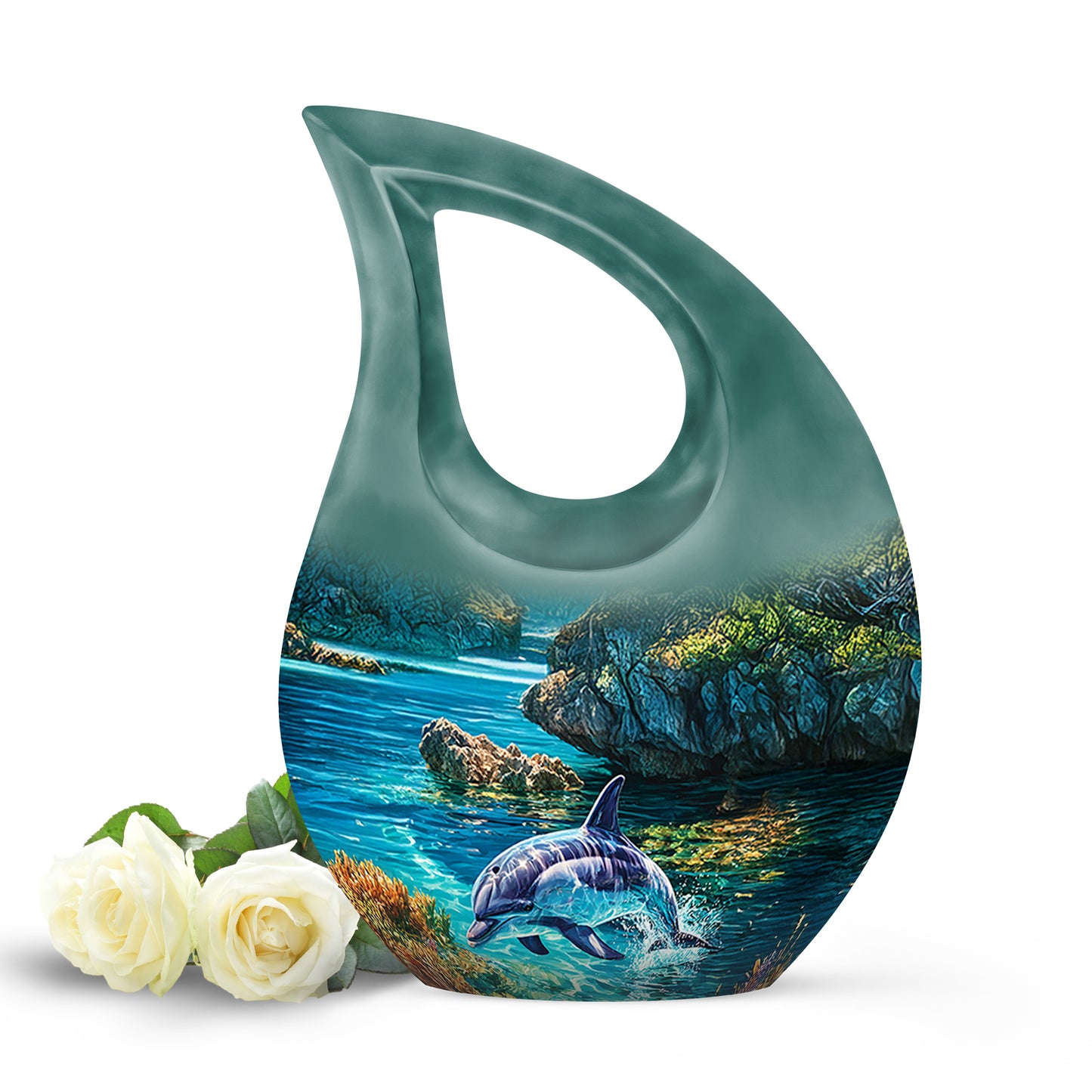 Green Dolphin Benediction Cremation Urns for Human Ashes - 10-inch, 200 cu in - Yatskia