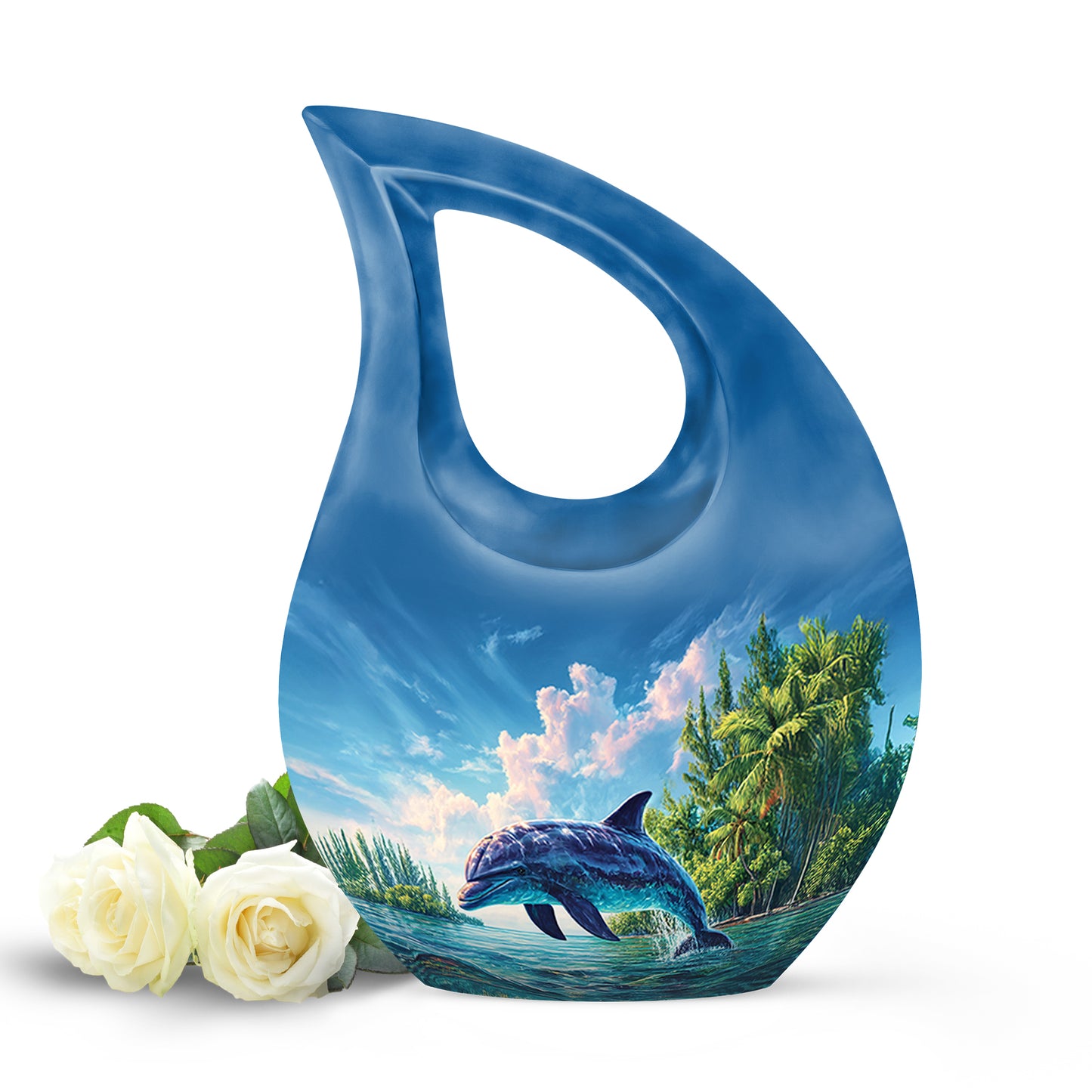 Blessed Dolphin Cremation Urns for Human Ashes - Blue 10-inch - Yatskia