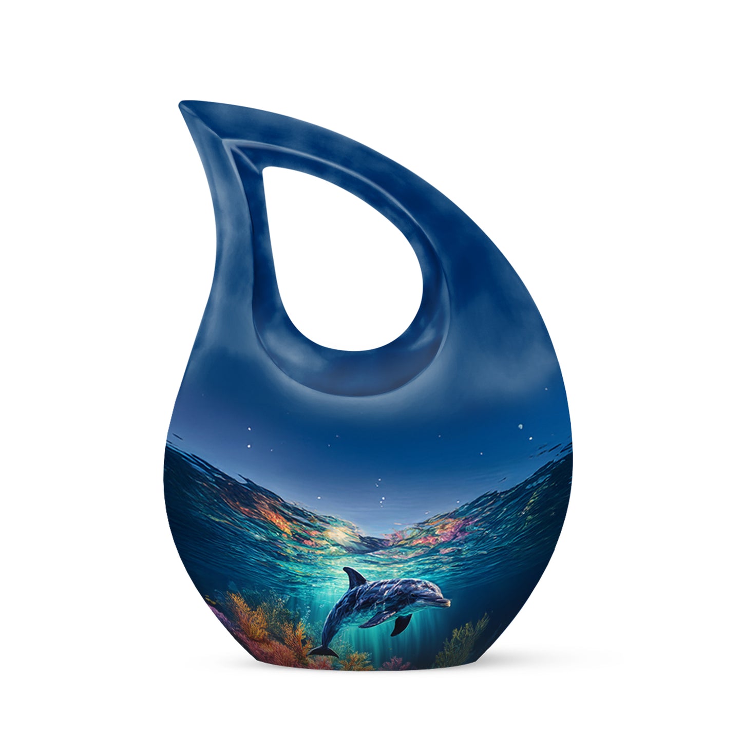 Blue Serene Dolphin Memorial Urn for Ashes - 10-inch, 200 cu in - Yatskia