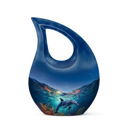 Blue Serene Dolphin Memorial Urn for Ashes - 10-inch, 200 cu in - Yatskia