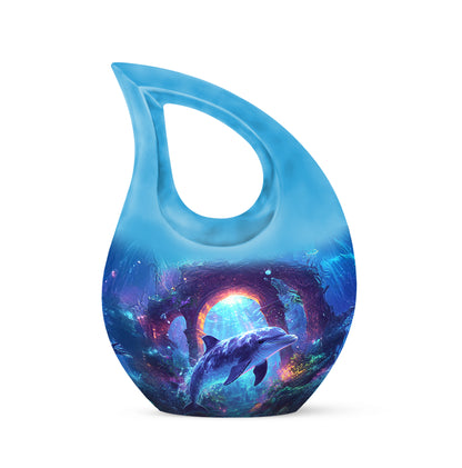 Radiant Dolphin Memorial Cremation Urns - Blue 10-inch, 200 cu in - Yatskia