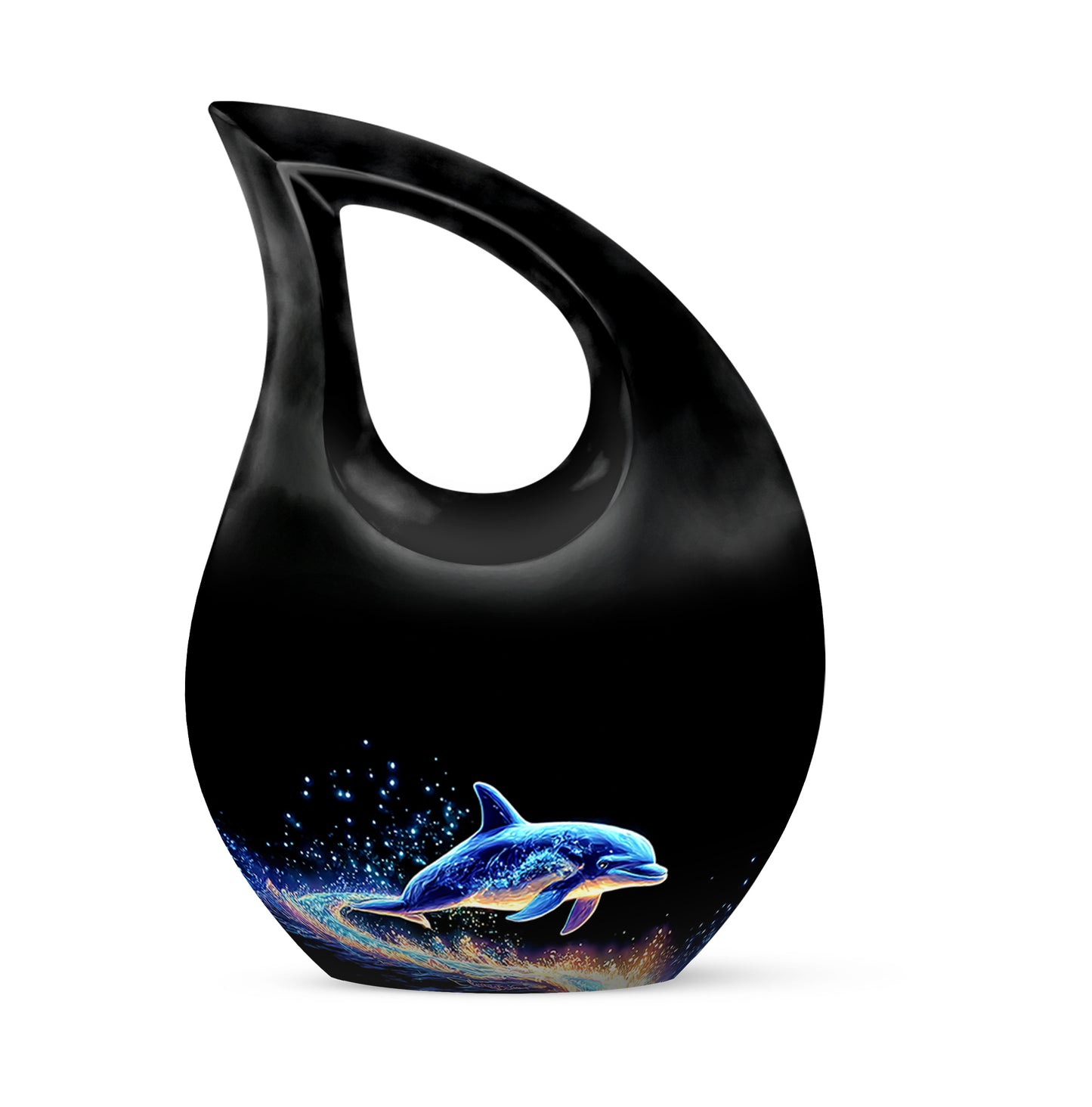Personalized Magnificent Dolphin Cremation Urns - Black 10-inch, 200 cu in - Yatskia