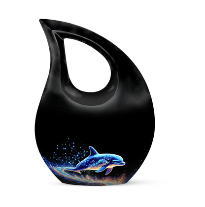 Personalized Magnificent Dolphin Cremation Urns - Black 10-inch, 200 cu in - Yatskia