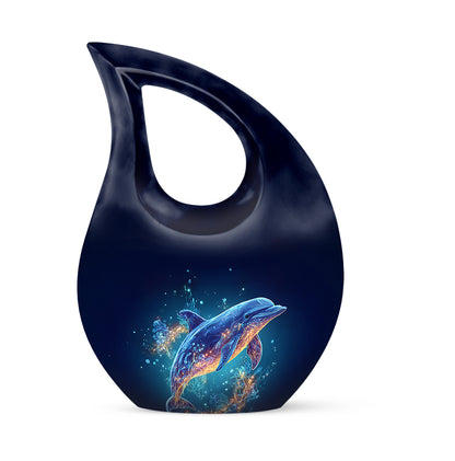 Personalized Dolphin Cremation Urns - Eminent Blue 10-inch, 200 cu in - Yatskia