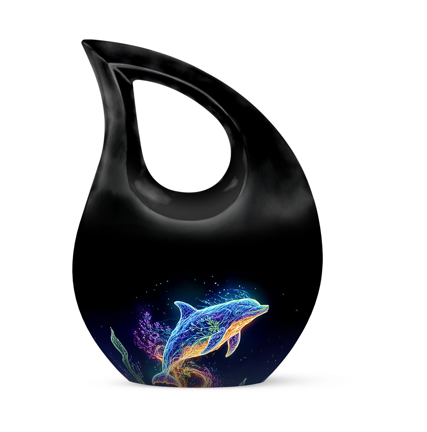 Personalized Refined Dolphin Cremation Urns - Black 10-inch, 200 cu in - Yatskia