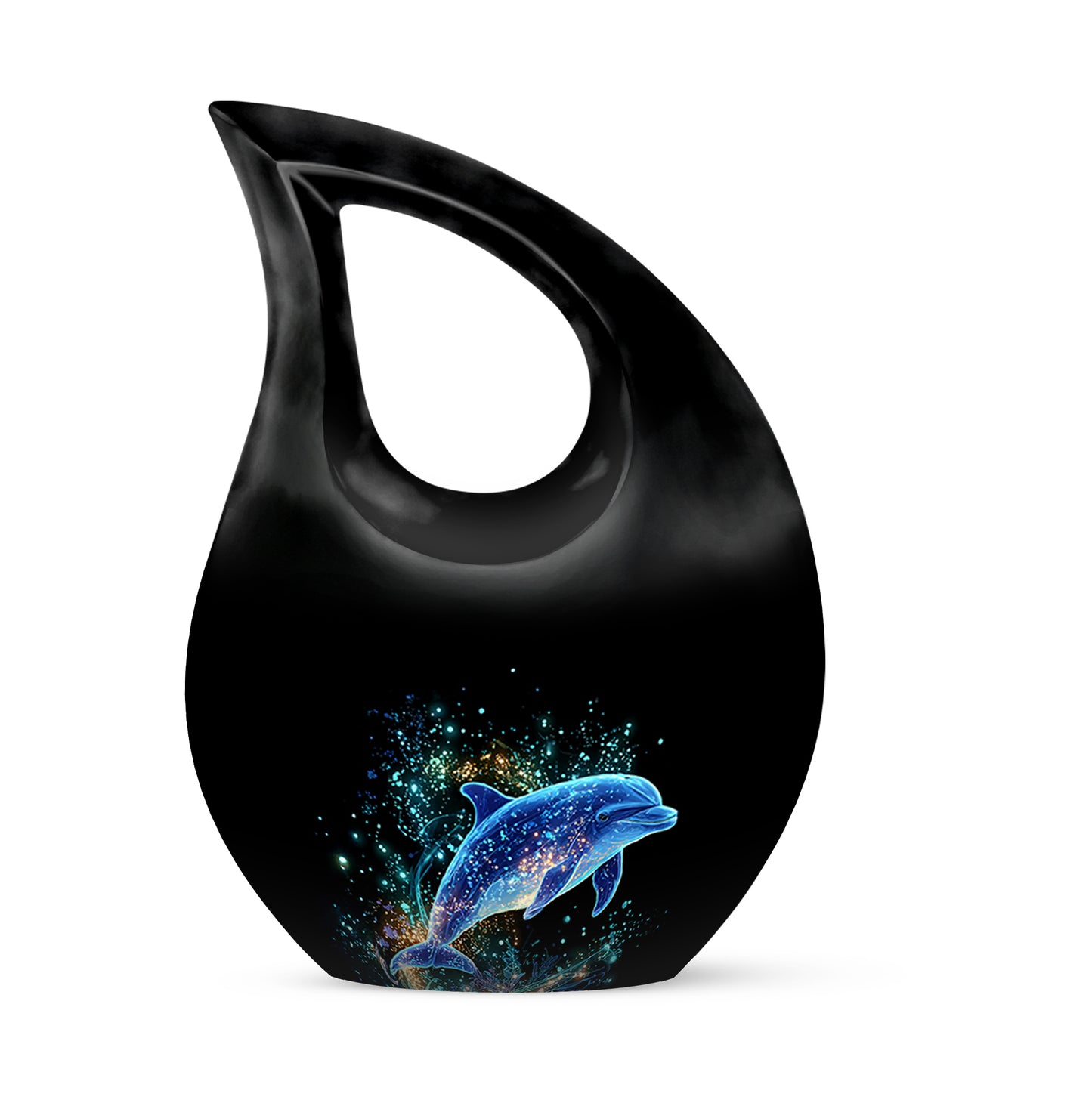 Personalized Black Heavenly Dolphin Cremation Urns for Human Ashes - 10-inch, 200 cu in - Yatskia