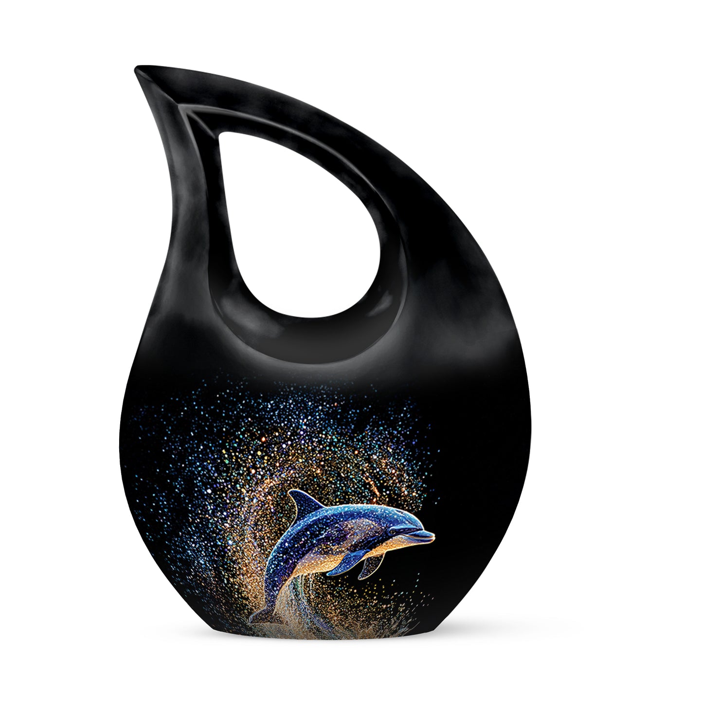 Resplendent Black Dolphin Cremation Urn for Ashes - 10-inch, 200 cu in - Yatskia