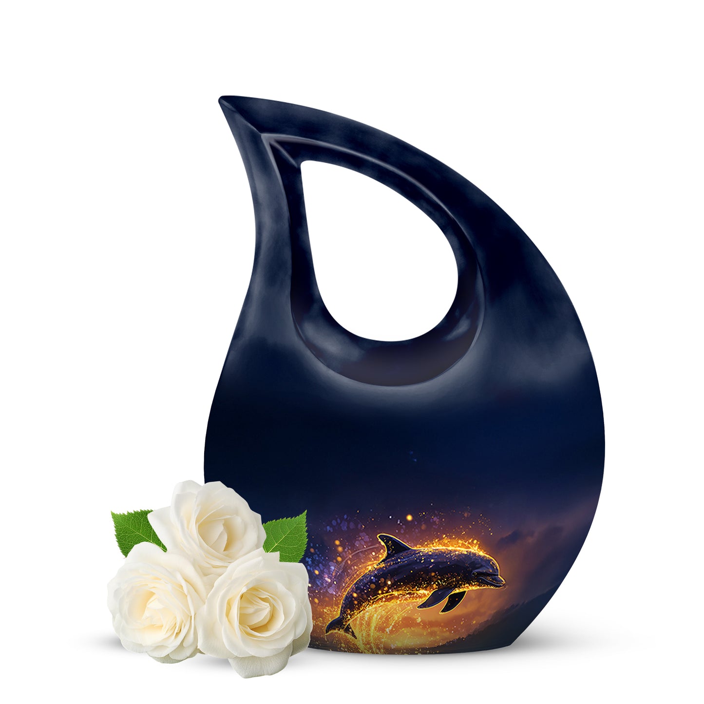 Personalized Dolphin Cremation Urns - Eminent Blue 10-inch, 200 cu in - Yatskia