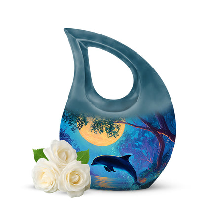 Personalized Teal Sovereign Dolphin Cremation Urns for Human Ashes - 10-inch, 200 cu in - Yatskia