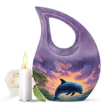 Graceful Blue Dolphin Sanctuary Urn for Human Ashes - 10-inch, 200 cu in - Yatskia
