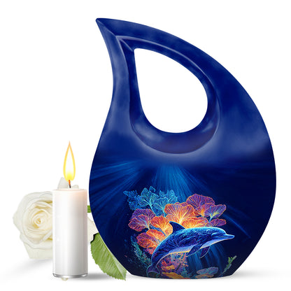 Everlasting Blue Dolphin Farewell Urn for Human Ashes - 10-inch, 200 cu in - Yatskia