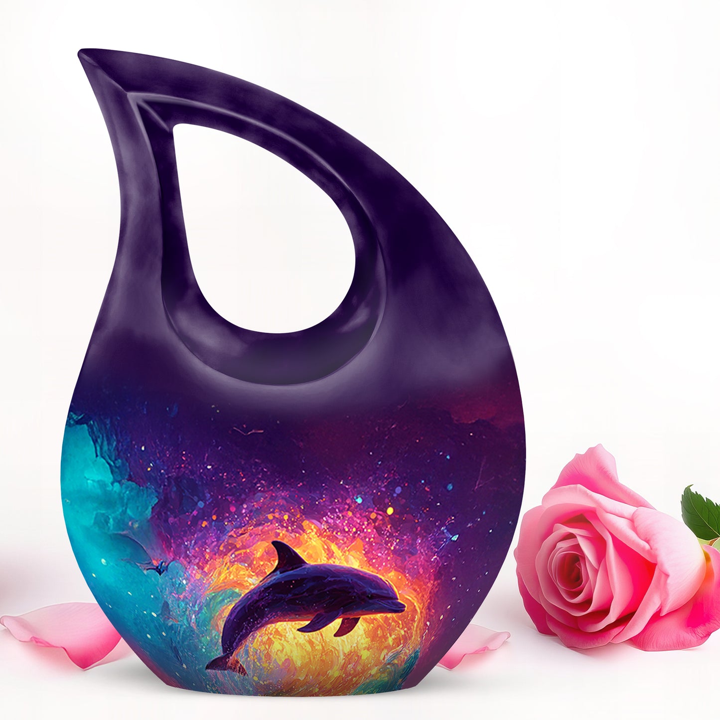 Personalized Purple Heavenly Dolphin Cremation Urns for Human Ashes - 10-inch, 200 cu in - Yatskia
