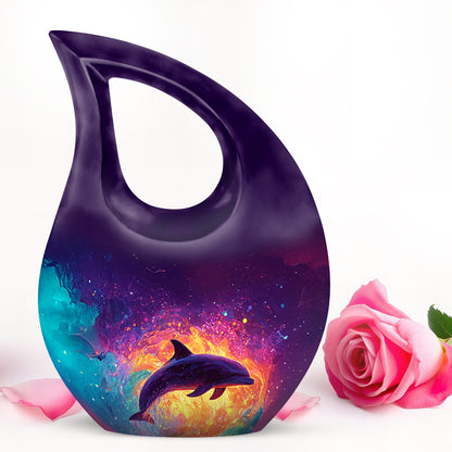 Personalized Purple Heavenly Dolphin Cremation Urns for Human Ashes - 10-inch, 200 cu in - Yatskia