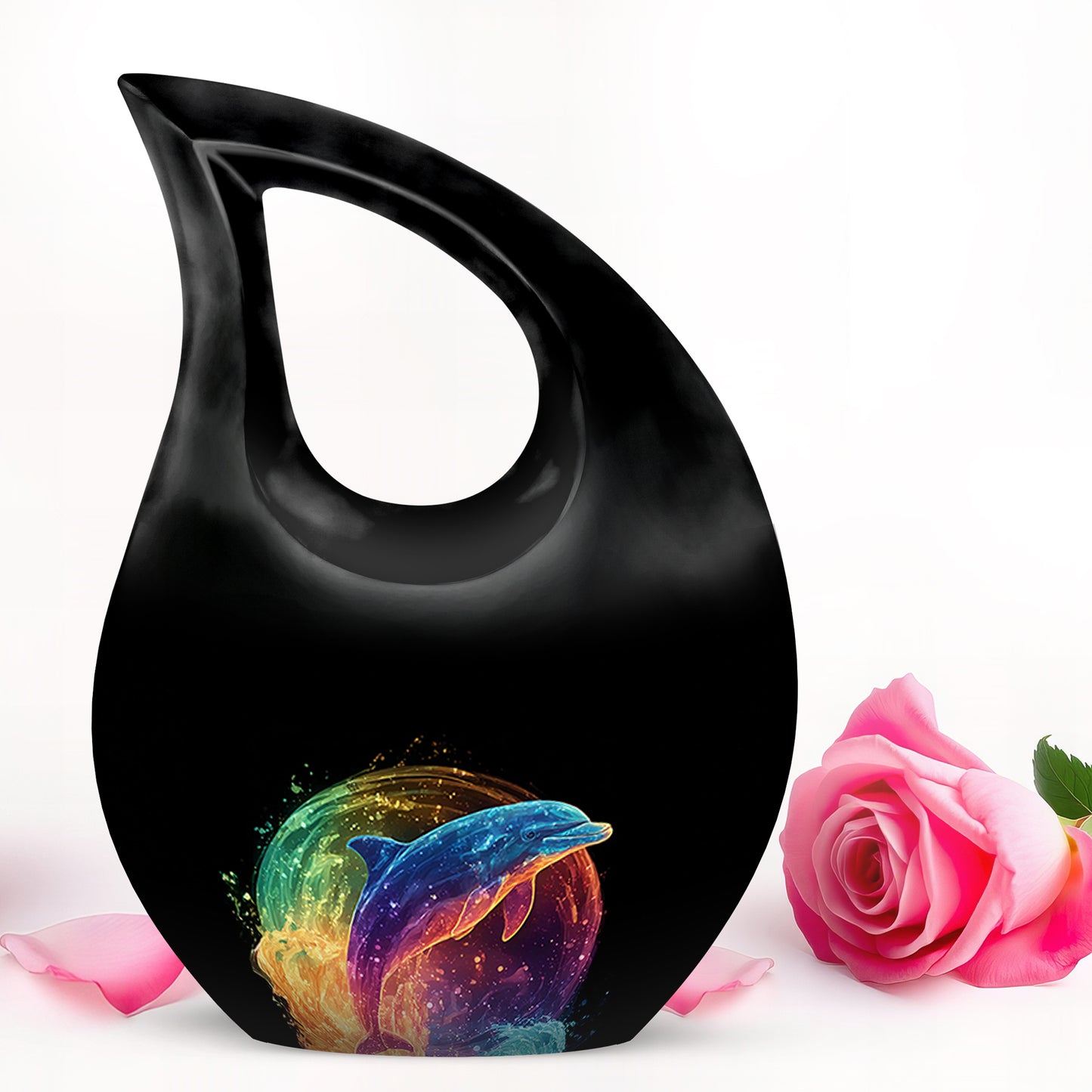 Ethereal Dolphin Memorial Cremation Urns - Black 10-inch, 200 cu in - Yatskia