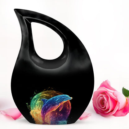 Ethereal Dolphin Memorial Cremation Urns - Black 10-inch, 200 cu in - Yatskia