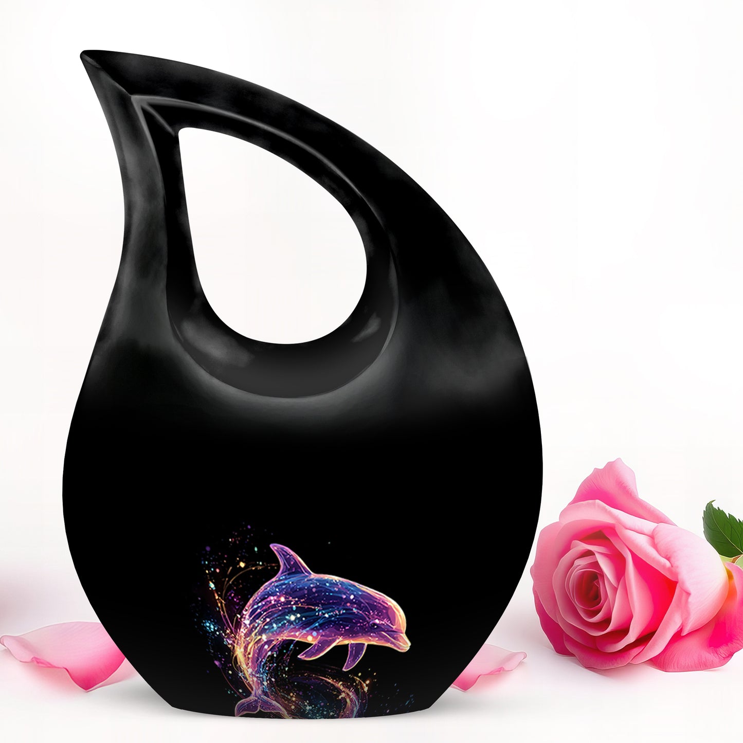 Blessed Dolphin Cremation Urns for Human Ashes - Black 10-inch - Yatskia