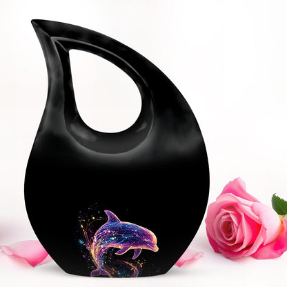 Blessed Dolphin Cremation Urns for Human Ashes - Black 10-inch - Yatskia