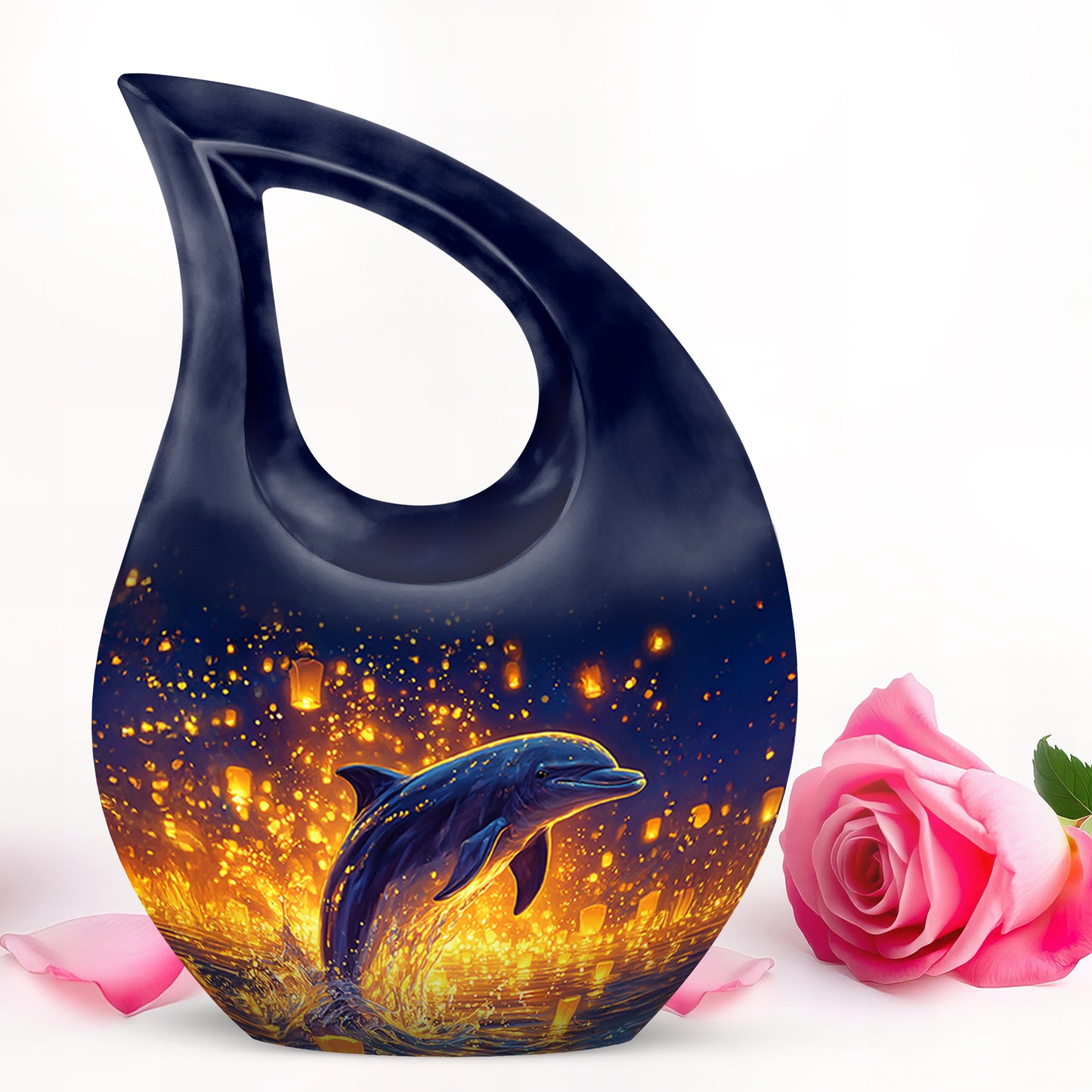 Blue Beloved Dolphin Cremation Urns for Human Ashes - 10-inch, 200 cu in - Yatskia