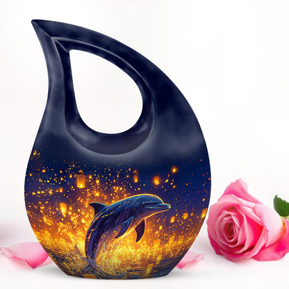 Blue Beloved Dolphin Cremation Urns for Human Ashes - 10-inch, 200 cu in - Yatskia
