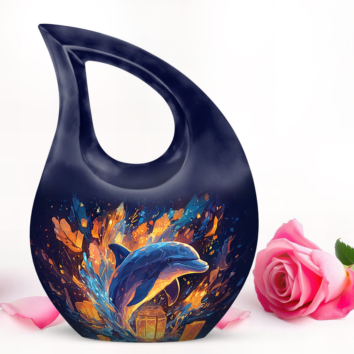 Blue Serene Dolphin Memorial Urn for Ashes - 10-inch, 200 cu in - Yatskia