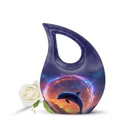 Personalized Dolphin Cremation Urns - Tranquil Blue 10-inch, 200 cu in - Yatskia