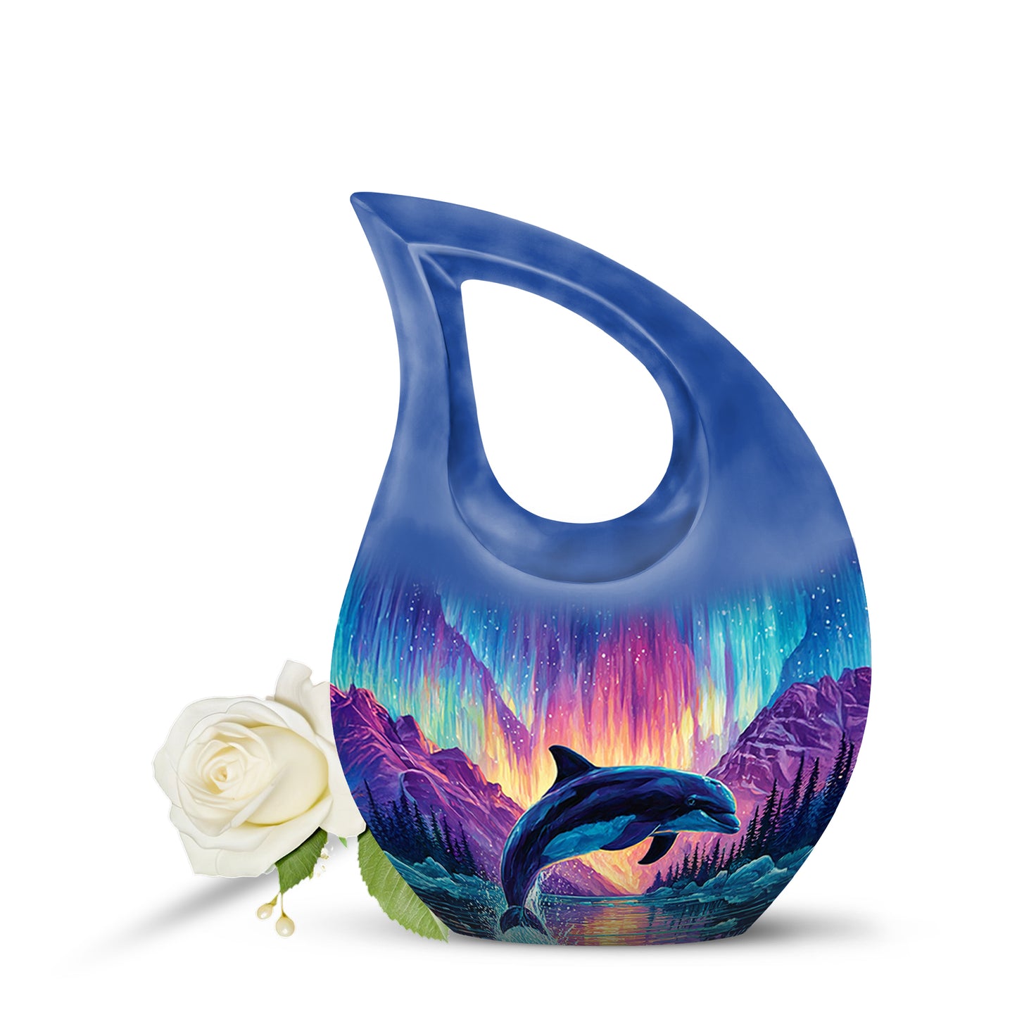 Personalized Dolphin Cremation Urns - Wondrous Blue 10-inch, 200 cu in - Yatskia