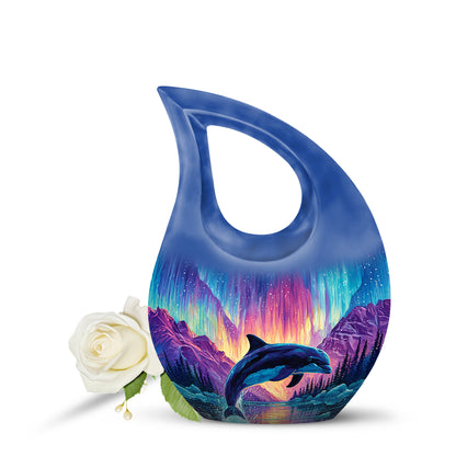 Personalized Dolphin Cremation Urns - Wondrous Blue 10-inch, 200 cu in - Yatskia
