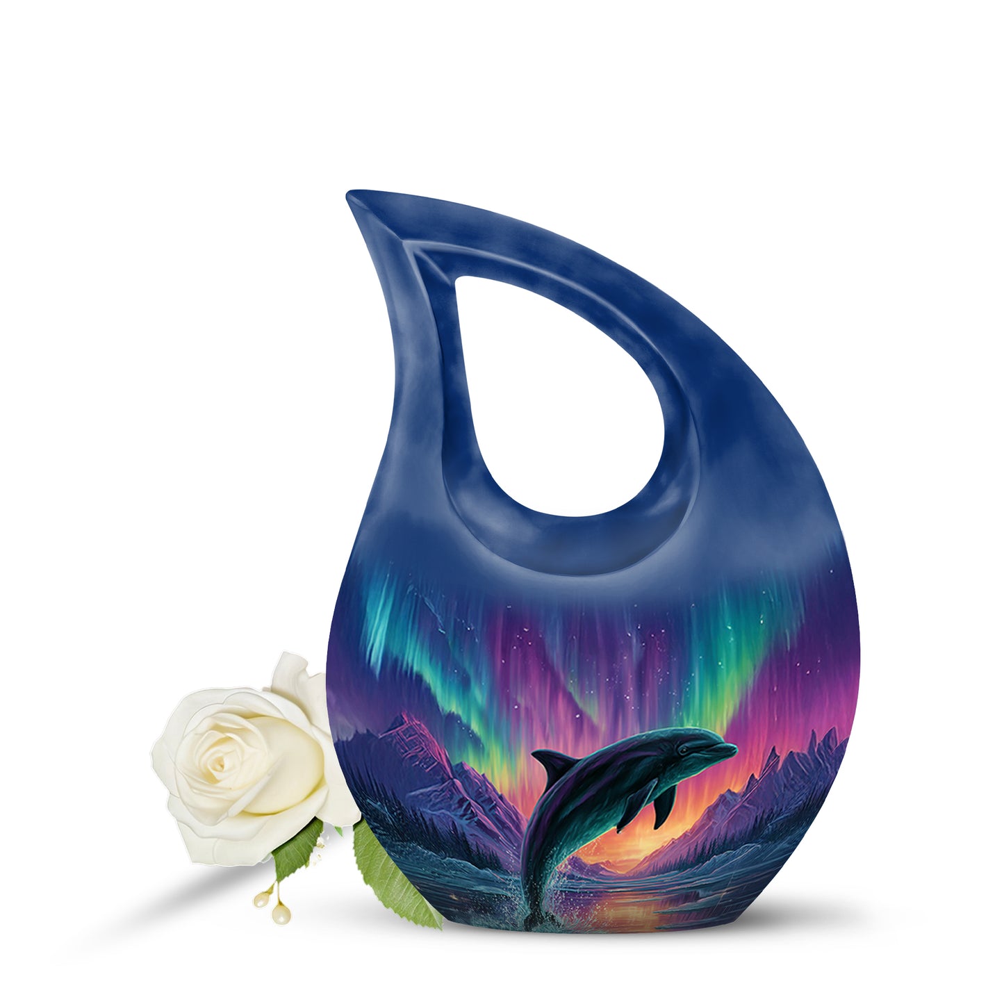 Personalized Blue Steadfast Dolphin Cremation Urns for Human Ashes - 10-inch, 200 cu in - Yatskia