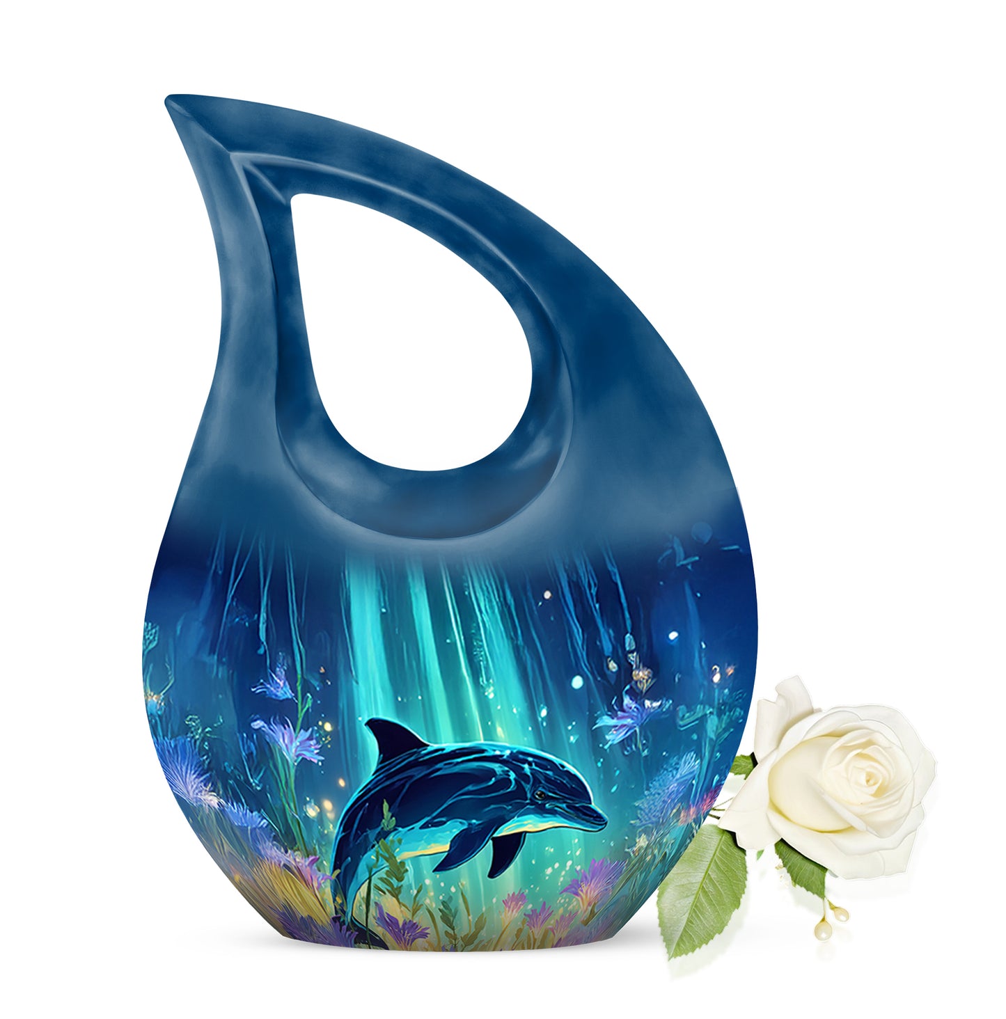 Personalized Dolphin Cremation Urns - Eminent Blue 10-inch, 200 cu in - Yatskia