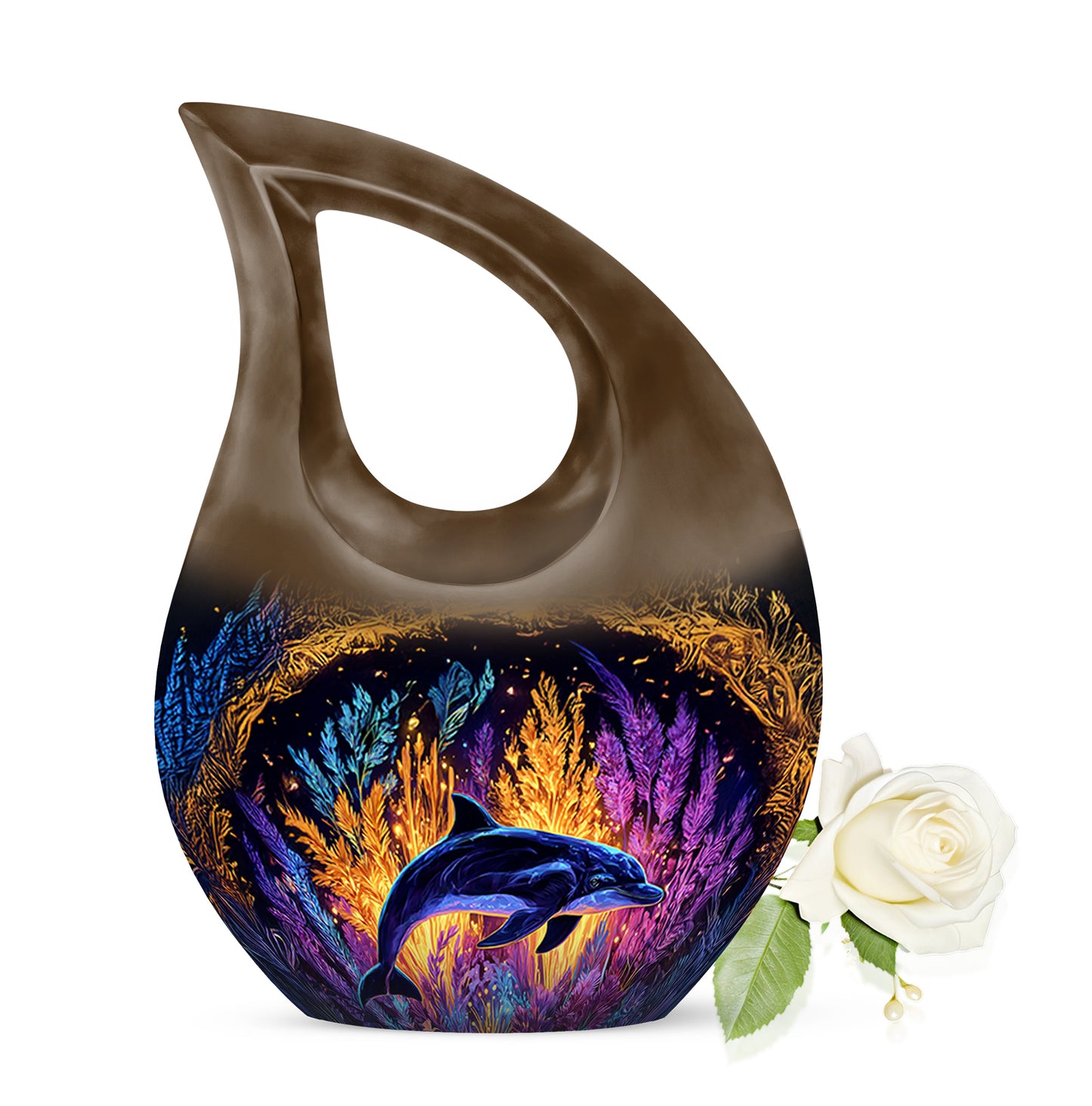 Personalized Gold Dolphin Cremation Urns for Ashes - Transcendent 10-inch - Yatskia