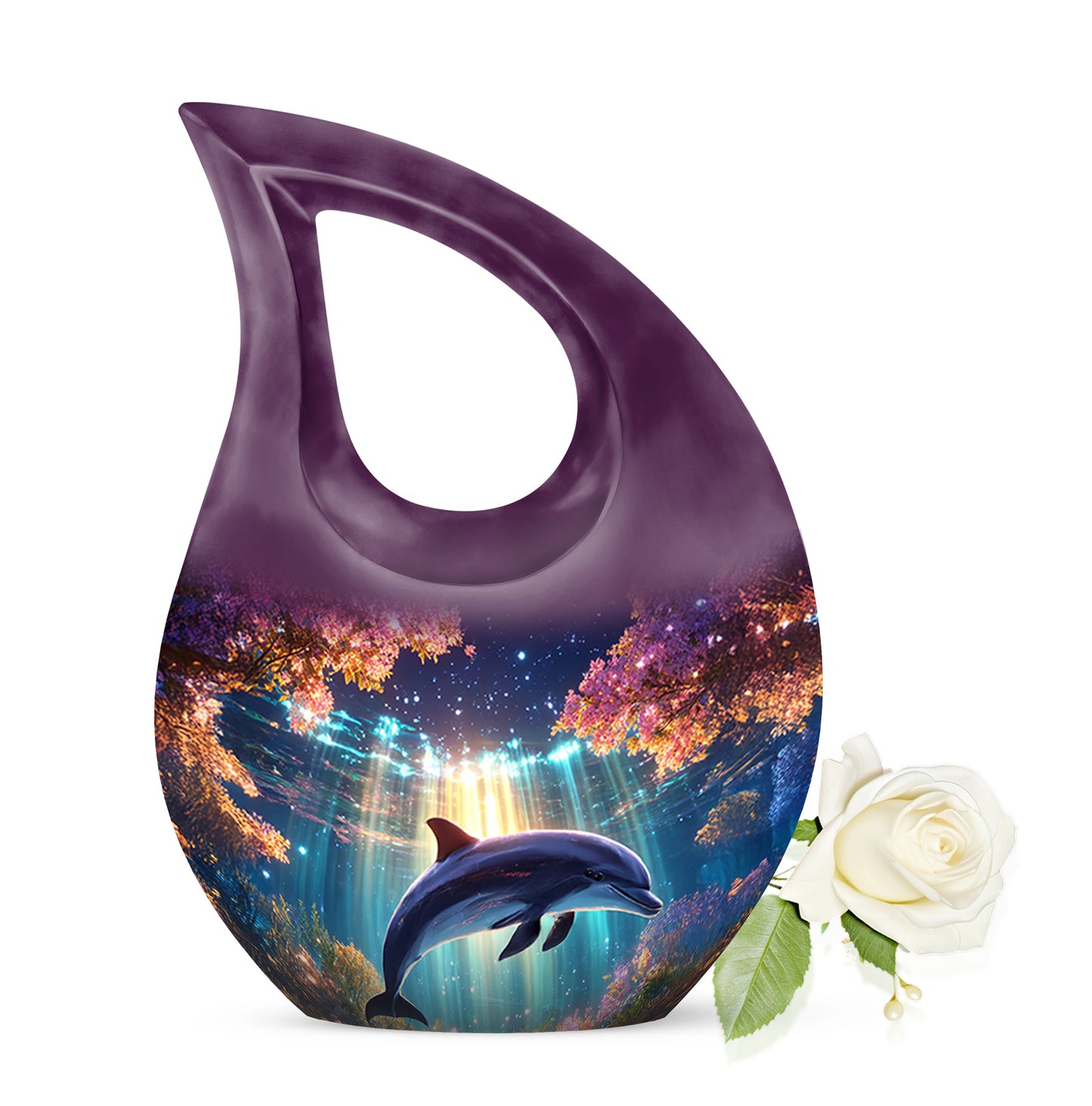 Distinguished Purple Dolphin Cremation Urn for Ashes - 10-inch, 200 cu in - Yatskia