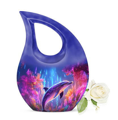 Blue Beloved Dolphin Cremation Urns for Human Ashes - 10-inch, 200 cu in - Yatskia