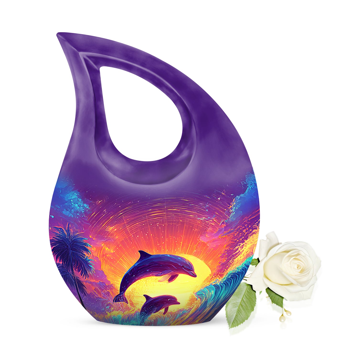 Graceful Purple Dolphin Remembrance Urn for Human Ashes - 10-inch, 200 cu in - Yatskia