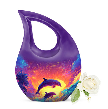 Graceful Purple Dolphin Remembrance Urn for Human Ashes - 10-inch, 200 cu in - Yatskia