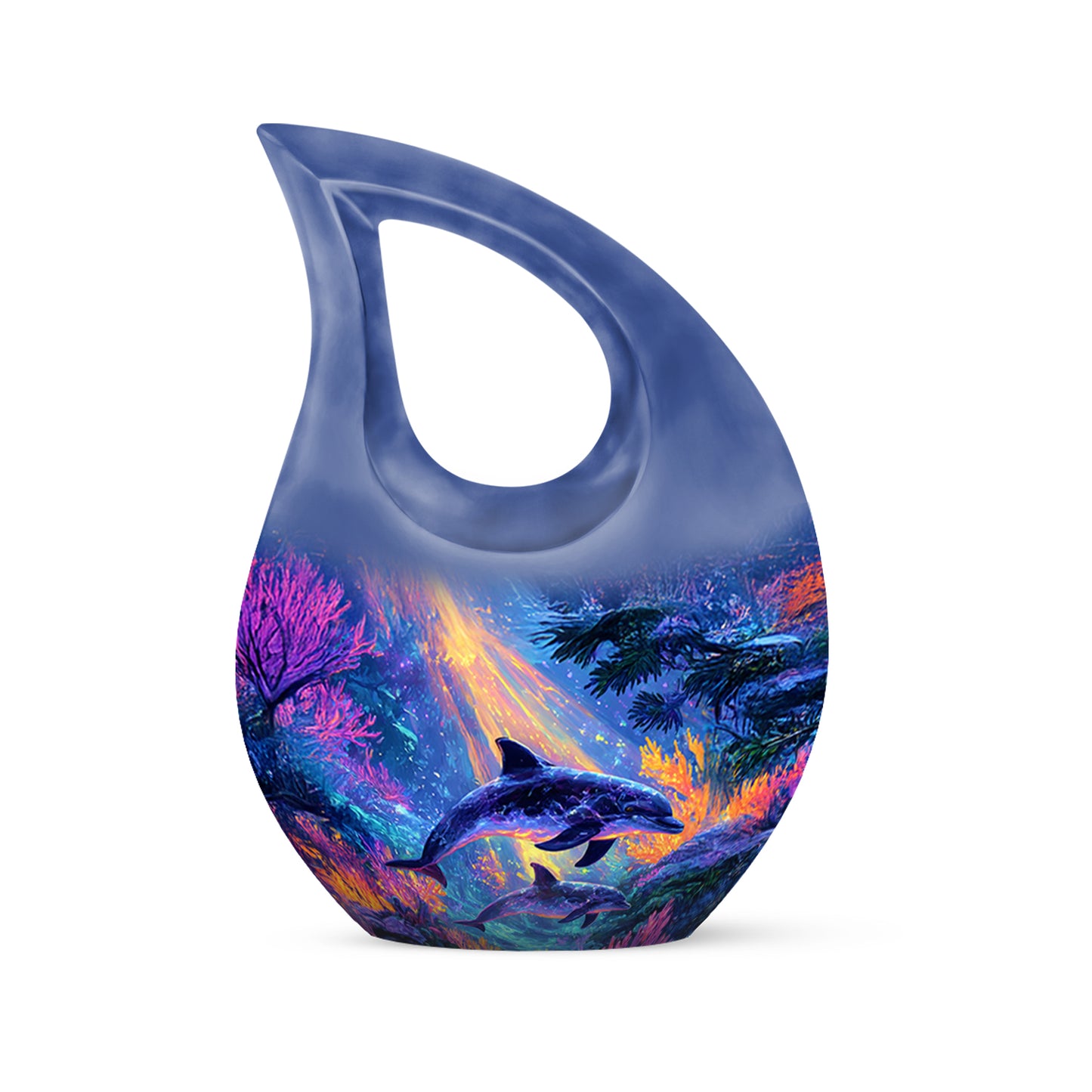 Stunning Blue Dolphin Devotion Urn for Human Ashes - 10-inch, 200 cu in - Yatskia