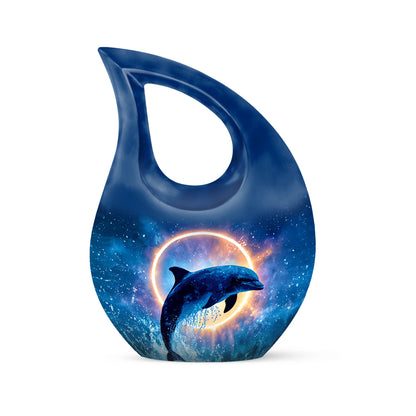 Blue Dolphin Blessing Cremation Urns for Human Ashes - 10-inch, 200 cu in - Yatskia